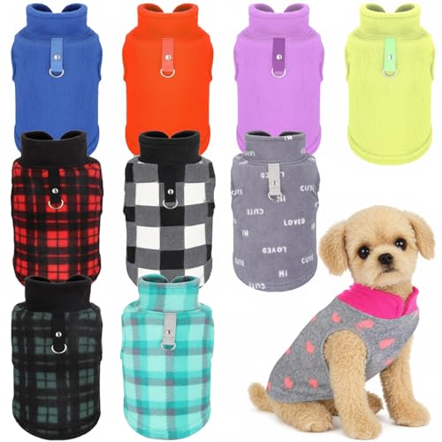 Reginary 10 Pack Medium Dog Sweaters Fleece Pet Dog Clothes with Leash Ring Soft Warm Winter Puppy Plaid Shirt(Stylish) - size: Medium,6.6-8.8 lb, style: Stylish