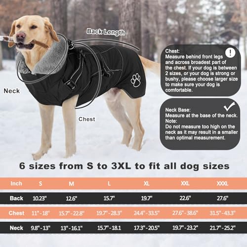 Dog Jacket Waterproof Dog Coat with Harness Built in, Christmas Puppy Winter Coat Reflective Turtleneck Puffer Snow Jackets for Small Medium Large Dogs - color: Black, size: XXX-Large