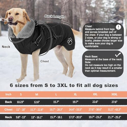 Dog Jacket Waterproof Dog Coat with Harness Built in, Christmas Puppy Winter Coat Reflective Turtleneck Puffer Snow Jackets for Small Medium Large Dogs - color: Black, size: XXX-Large