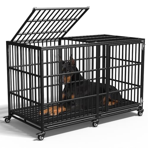 Extra Large Dog Crate for Large Dogs, 64 inches Heavy Duty Dog Crate,Indestructible Dog Kennel for High Anxiety Dogs, Lockable Wheels, Double Door, Removable Tray - size: 64''
