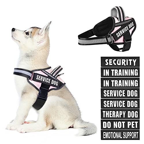 Dog Vest Harness and Patches Set, Animire in Training Service Dog Harness with 10 Dog Patches, Reflective Dog Vest with Handle for Small, Medium, Large, and Extra-Large Dogs - color: Pink, size: SMALL (Chest: 17.5-23 Inch)