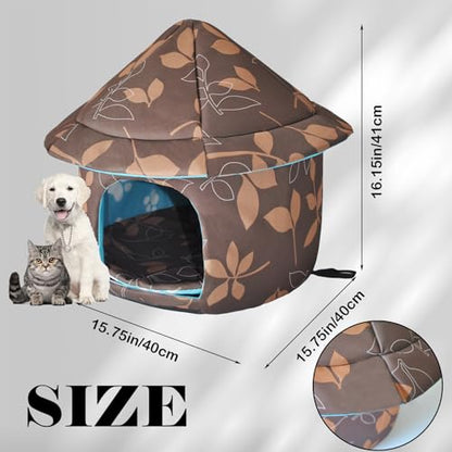 Stray Cats Shelter - Weatherproof Foldable Cat House, Insulated, Waterproof, Thicken Cats Tent Beds, Indoor/Outdoor Cat Dog Houses for Kitten Puppy (Brown)