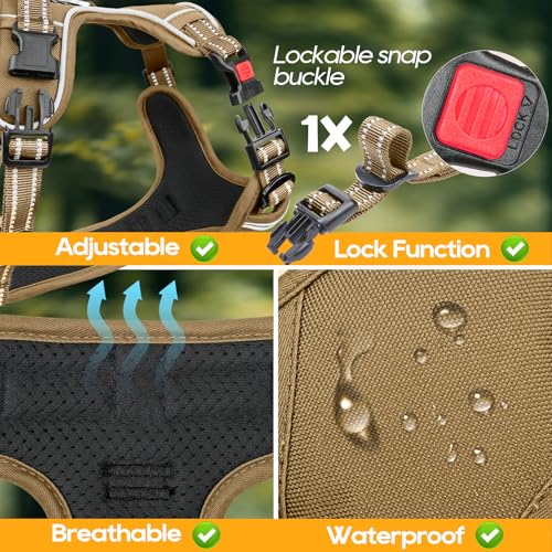 Dog Harness Small Sized, No Pull Pet Harness with Neck Lockable Snap,No Choke Front Clip Dog Reflective Vest,Adjustable Metal Rings 3 Buckles,Easy Control Handle for Small Dogs Khaki S - color: Lock Khaki, size: Small (Pack of 1)