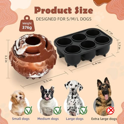 Dog Distraction Toy - Dog Toys to Keep Them Busy to Reduce Anxiety, Medium Chew Toy Ball Treat Dispenser with Freezable Fillable Treats Tray Mold for Aggressive Chewer, 4-IN-1 Mentally Stimulating Toy - color: Brown