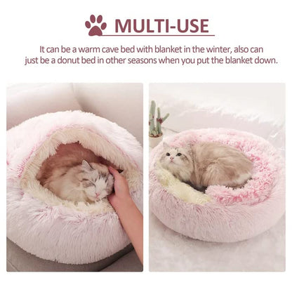 Cat Bed Round Fluffy Hooded Cat Bed Cave, Anti-Anxiety Cave Bed with Hooded Blanket, Cozy Cuddler Luxury Puppy Pet Bed, Anti-Slip Bottom and Machine Washable (Pink, Large) - color: Pink, size: Large
