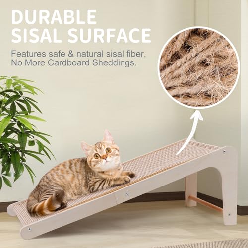 Sisal Cat Scratchers for Indoor Cats, 26.8'' L-Shape Cat Scratching Board, Solid Wooden Cats Scratch Pad with Mouse Toy, Large Cats Scratching Posts to Protect Furniture(Ramp Scratcher) - size: Ramp