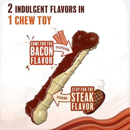 Nylabone Original & Textured Bone Power Chew Toy for Dogs, Durable & Tough Dog Toys for Aggressive Chewers, Basted Blast Bacon and Steak Flavor, Small Dogs - Up to 25 lbs, 2 Pack - size: Small