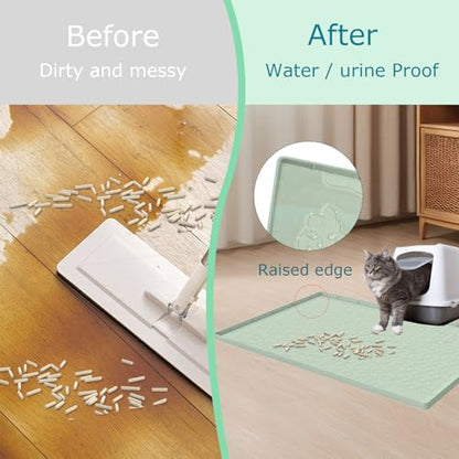 Cat Litter Mat, Silicone Large Cat Mat for Litter Box - 34x22 in, Waterproof & Non-Slip, Durable & Easy Clean, Green - color: Green, size: 34"L x 22"W