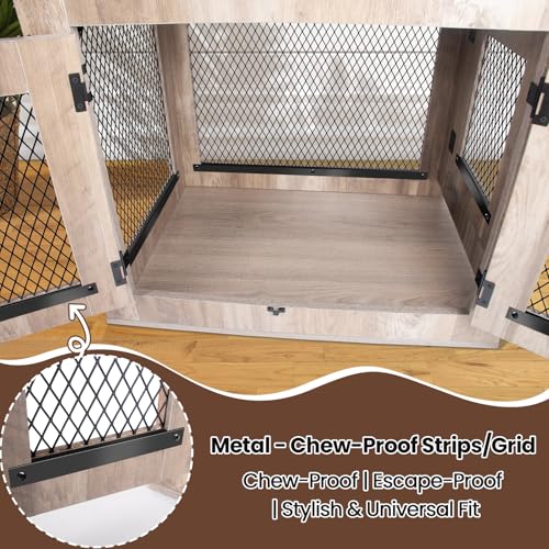 Agitree Wooden Dog Crate Furniture - Wire Mesh Door Decorative Dog Kennel End Table for Puppies, Cats, Rabbits - Indoor Use for Living Room, Bedroom(Gray) 25.59×18.58×21.61 inches