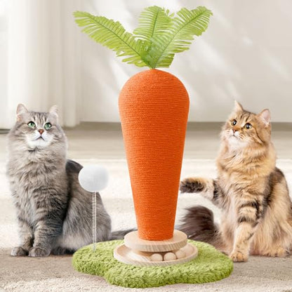 Cute Cat Scratching Post, Carrot Cat Scratcher Post with Durable Natural Wooden Turntable Toy and Catnip, 24'‘ H Carrot Shape Design Sisal Cat Tree Sisal Scratcher for Indoor Cats (Cloud Base) - color: Carrot
