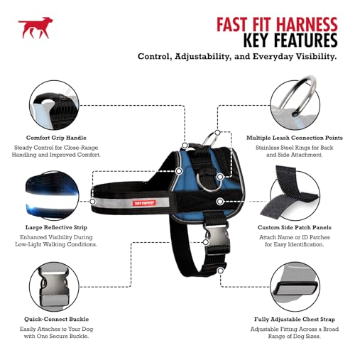 Tuff Pupper Fast Fit Harness for Small Dogs | No Pull No Choke, Escape-Proof | Rugged Padded Breathable Vest | Traffic Control Handle | 3 Leash Clips | Reflective Trim | Easy On Off (S, Blue) - color: Midnight Blue, size: Small (Chest 20-23.5 Inches)