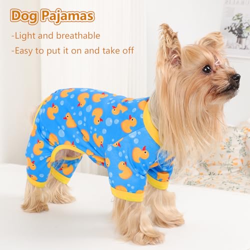 Dog Pajamas Small Sized Dogs Stretchable Summer Dog Clothes Pjs 4 Legs Girl Boy Cute Soft Puppy Outfits Doggie Cat Jammies Jumpsuit Sleeper for Pet, Blue Duck, M - color: Blue Duck, size: Medium (Chest 15in )