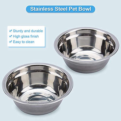 Pet Bowl, Double Cat Dog Waterer Bowls Stainless Steel Elevated Pet Water Food Feeder with Non-Slip Raised Stand for Small Dogs Cats Puppy Kitty