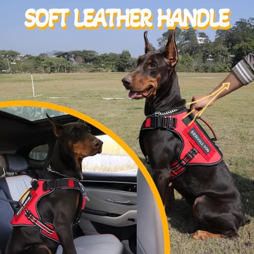 Service Dog Vest for Large Dogs, Tactical Dog Harness Vest No Pull with Handle, Adjustable Reflective Military K9 German Shepherd Dog Vest for Walking, Training, Hunting (Bright Red, L)