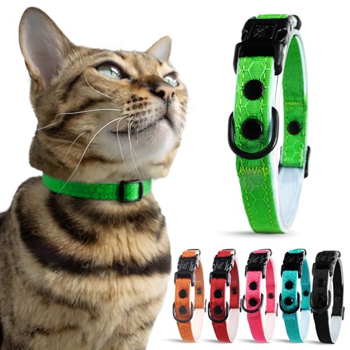 OutdoorBengal Green Cat Collar Breakaway, Soft Padding for Medium to Large Cats - Durable Heavy Duty Tactical Fabric, Comfortable, Quick Release Breakaway Cat Collars, No Bell Collar (Green, Adult) - color: Monstera Green, size: Adult
