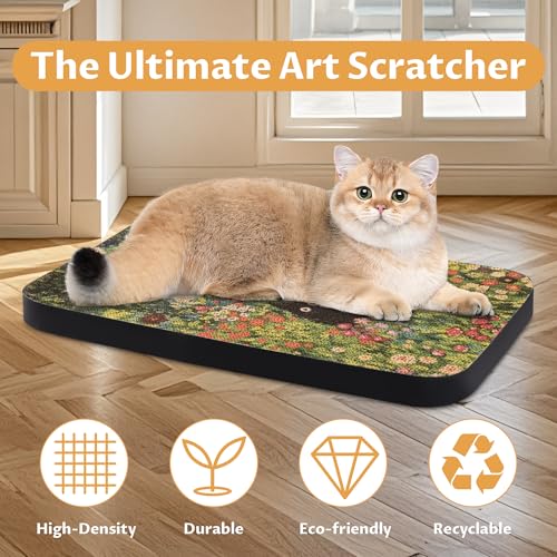 Art Cat Scratcher, Wall-Mountable Cat Scratching Board, Cat Wall Scratcher 16.7x11x1 Inch Cat Scratch Pad and Cat Scratchers for Indoor Cats Toy Furniture Protector（Flower Garden） - color: Flower Garden
