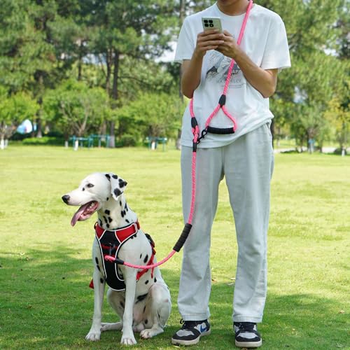 Cymiler Hands Free Dog Leash, 8 Ft Reflective Cross-Body Pet Rope Leashes with Sponge Handle, Heavy Duty Nylon, for Running, Hiking, Training, Waist Leash for Small Medium Large Dogs (Pink) - color: Pink