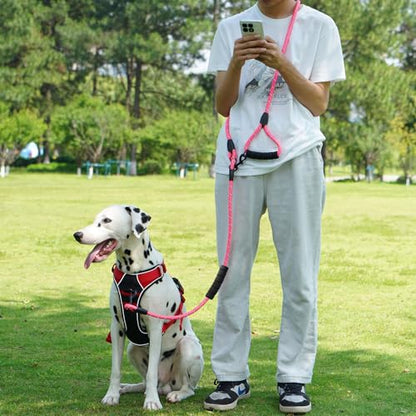 Cymiler Hands Free Dog Leash, 8 Ft Reflective Cross-Body Pet Rope Leashes with Sponge Handle, Heavy Duty Nylon, for Running, Hiking, Training, Waist Leash for Small Medium Large Dogs (Pink) - color: Pink