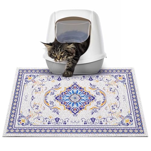 Glittme Cat Litter Mat with Non-Slip Bottom Litter Box Mat 24"x15" Litter Trapping Mat Easy to Clean Washable Cat Food Mat for Kitty,S - color: Blue, size: 24"x15"