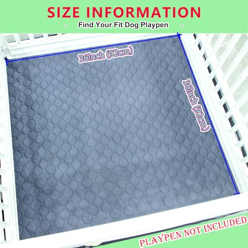 Dog Playpen Bottom Pad Mat for 36" 4-Panel Playpens - Scratch & Chew-Resistant Puppy Pen Floor Mat with Hook & Loop Fasteners, Waterproof & Leakproof, Non-Slip (Gray) (Playpen Not Included) - color: Gray