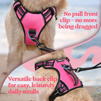 rabbitgoo Dog Harness for Large Dogs, No Pull Pet Harness with Soft Padded Handle, Adjustable Reflective Vest with 3 Buckles, Easy Walking Harness with 2 Leash Clips, Pink, L - color: Pink, size: Large