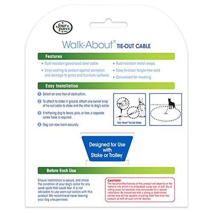 Four Paws Heavy Weight Tie Out Cable Silver 10 Feet (Pack of 3) - size: 10 Feet (Pack of 3)