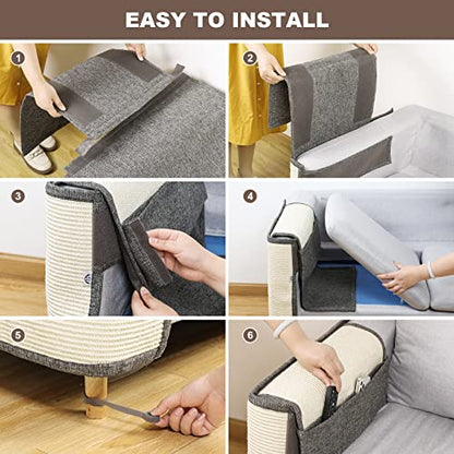 Upgraded Cat Scratch Sisal Sofa Protector,Furniture Couch Protector from Cat Scratching with Natural Sisal Full Cover 27.5''L*19.7''W(Right Hand) - color: White Sisal Armrest