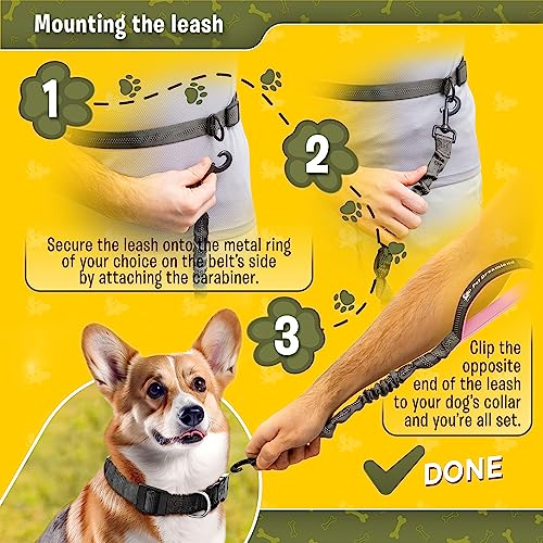 Exquisite Hands-Free Leash for Medium Dogs: Ultimate Comfort & Freedom for Running, Walking, Hiking. Premium Quality, Durable & Versatile Waist Dog Leash Belt. Your Dog Will Love It - color: Dark Grey & Pink