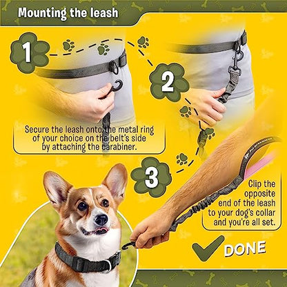 Exquisite Hands-Free Leash for Medium Dogs: Ultimate Comfort & Freedom for Running, Walking, Hiking. Premium Quality, Durable & Versatile Waist Dog Leash Belt. Your Dog Will Love It - color: Dark Grey & Pink
