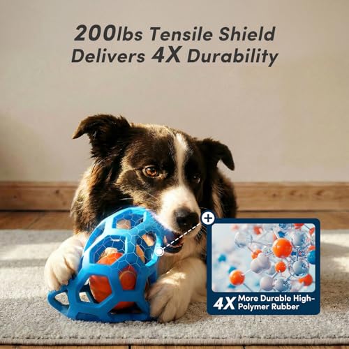 Unique Interactive Dog Toy with Ball-in-Ball Design, 4X Durable Rubber Outer Shell & Inner Smart Automatic Bouncing Ball to Keep Them Busy, Fetch&Puzzle&Chew Toys for Medium, Large High Energy Dogs