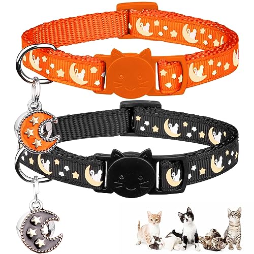 Baeuppit 2Pcs Breakaway Cats Collars Cat Collars for Boy & Girl Cats Adjustable Kitten Collars with Bell,Black+Tangerine,8"-13.1" - color: Black+Tangerine, size: 8.0-13.1"