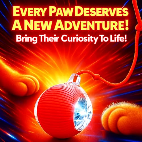 Purrmitive 2026 Durable Interactive Cat Toys for Indoor Cats, Dog Toys Ball, Rolling Pet Ball, Smart Automatic Cat Chase Balls Toy, Interactive Dog Toys Speedy Tail,Kitten & Cat Toys Interactive (Red) - color: RED