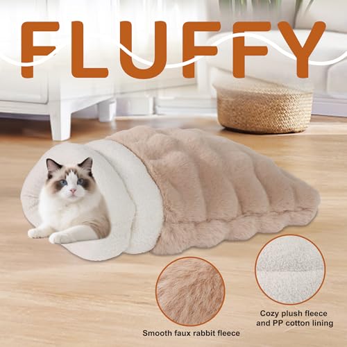 4 in 1 Self Warming Burrow Cat Bed, Pet Hideway Sleeping Cuddle Cave (Style- Camel) - color: Style- Camel