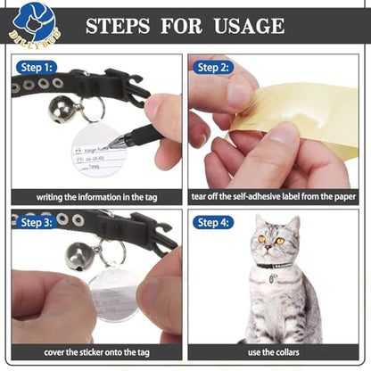 Leather Personalized Breakaway Cat Collar with Studded Bell and Safety Quick Release Buckle - Rivets Studded ID DIY Collars for Boy Girl Cats Kittens, Black XS - color: Black, size: 7"-9"