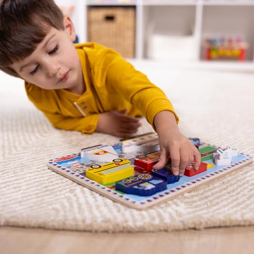 Melissa & Doug Vehicles Wooden Chunky Puzzle (9 pcs), Educational Screen Free Activity for Toddler, Preschoolers And Kids Ages 2+- FSC Certified - style: Vehicles