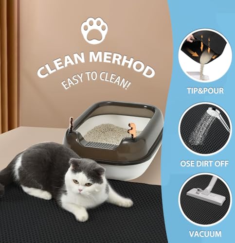 Cat Litter Mat with Handles, 30"x 24" Litter Trapping Mat, Double Layer Honeycomb Litter Box Mat, Waterproof Urine Proof Kitty Litter Mat,Easy Clean Scatter Control