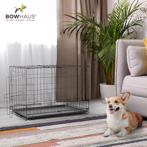 CAPHAUS Foldable Dog Crate Wire Metal Dog Kennel w/Divider Panel, Leak-Proof Pan & Protecting Feet, Single & Double Door, Small, Medium & Large Dog Crate Indoor Wire Dog Cage, 30” w/Easy-Flick Lock - size: 30.1"L x 18.5"W x 20.4"H
