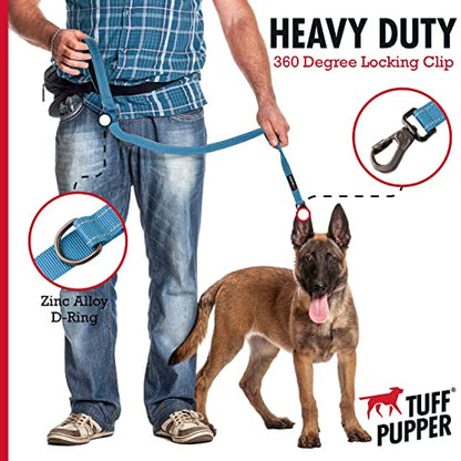 Tuff Pupper Heavy Duty Double Handle Leash | Twist Locking Carabiner Clip | Safety Lock for Strong Dogs | Reflective for Safe Night Walks | 6 Foot Leash | For Medium & Large Dogs - color: Teal