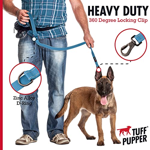 Tuff Pupper Heavy Duty Double Handle Leash | Twist Locking Carabiner Clip | Safety Lock for Strong Dogs | Reflective for Safe Night Walks | 6 Foot Leash | For Medium & Large Dogs - color: Teal