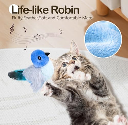Migipaws Interactive Flapping Bird Cat Toys with Rod, clamp, Elastic String and Catnip, Automatic Chirping Toys for Indoor Cats to Chase, Hanging Feathers for Kitten to Self Play,Rechargeable(Blue) - color: Blue