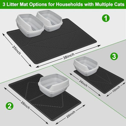 Gosmol Cat Litter Mat XXL 38" x 25" Extra Large Waterproof Trapping Mat with Raised Points, Easy Clean Litter Mat, Non-Slip Silicone Cat Mats for Litter Boxes & Floor-Black - color: Black