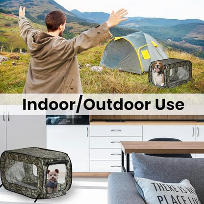 Beatrice Home Fashions Portable, Collapsible, Pop Up Kennel Travel Cat and Dog Crate, 24" L x 16.6" W x 16" H, Camo Green - color: Camo Green, size: 24.0"L x 16.6"W x 16.0"H