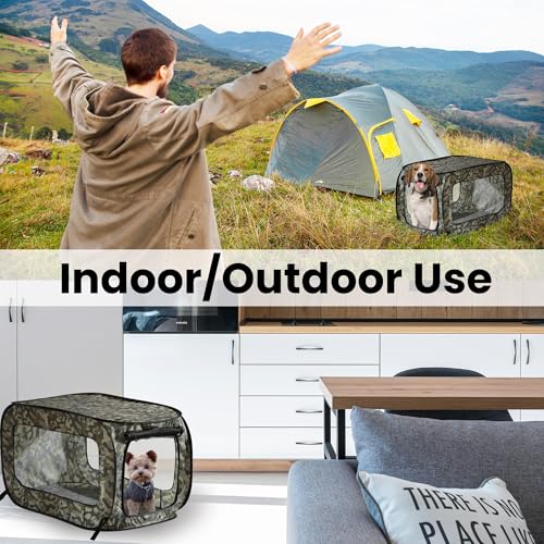 Beatrice Home Fashions Portable, Collapsible, Pop Up Kennel Travel Cat and Dog Crate, 32.5" L x 19.5" W x 19.5" H, Camo Green - color: Camo Green, size: 32.5"L x 19.5"W x 19.5"H