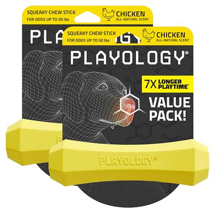 Playology Dog Toys | Squeaky Chew Stick for Dogs, Value 2-Pack | Chicken Scented Medium Fetch Toy | Squeaky Dog Chew Toy - size: Medium (VALUE 2-Pack), style: Chicken