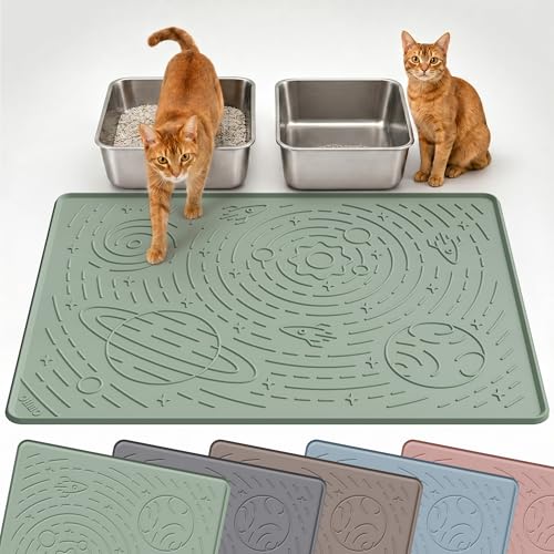 OHMO Cat Litter Mat Large Litter Box Mat, 31.5x23.6 Sage Green, Premium BPA-Free Silicone Rubber Kitty Litter Mat for Litter Box, High Edge Scatter Control Non-Slip Waterproof Litter Trapping Mat - color: Sage Green, size: 31.5"L x 23.6"W