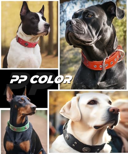 Leather Dog Collar, 2 inches Wide Heavy Duty Genuine Leather Collars, Handmade, Soft, and Luxury, Eye-catching Best Choice for Large and Medium Breed Dogs, Brown 15-19 in - color: Brown, size: 15-19 in