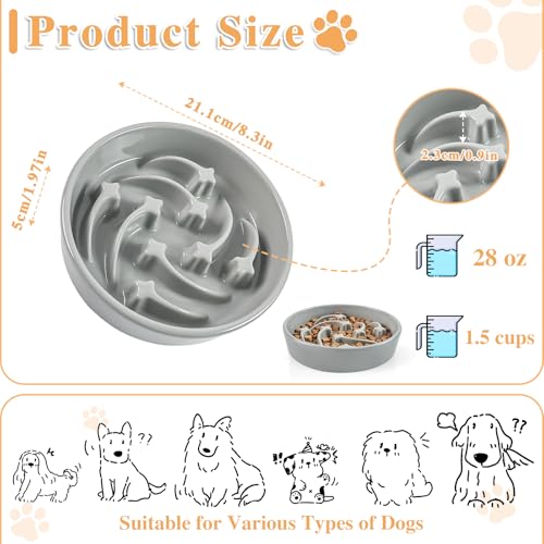 Ceramic Slow Feeder Dog Bowls, 2 Cups Dog Food Dish for Medium and Large Breed, Puzzle Dog Food Bowl for Fast Eater, 28OZ, 8.15 inch(Grey) - color: Grey-L