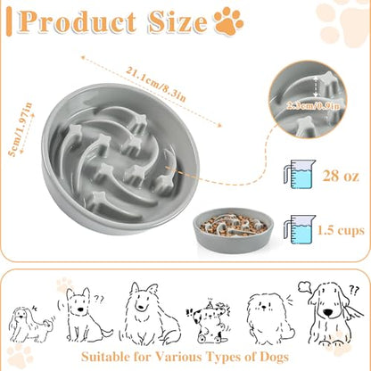 Ceramic Slow Feeder Dog Bowls, 2 Cups Dog Food Dish for Medium and Large Breed, Puzzle Dog Food Bowl for Fast Eater, 28OZ, 8.15 inch(Grey) - color: Grey-L