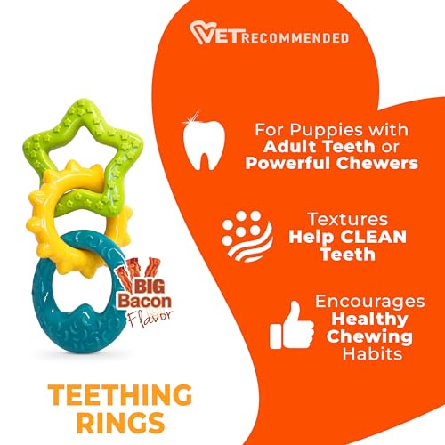 Nylabone Teething Rings Puppy Power Chew Toy for Puppies, Soothing Puppy Teething Bone, Enrichment Toy for Puppies, Bacon Flavor, Small Dogs - Up to 25 Ibs, 1 Count - color: Rings