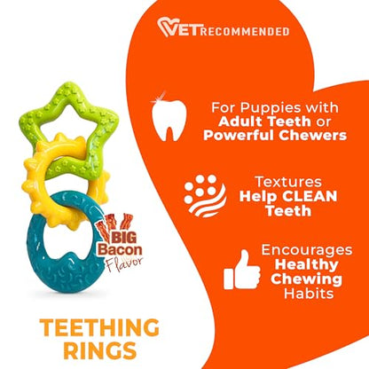 Nylabone Teething Rings Puppy Power Chew Toy for Puppies, Soothing Puppy Teething Bone, Enrichment Toy for Puppies, Bacon Flavor, Small Dogs - Up to 25 Ibs, 1 Count - color: Rings